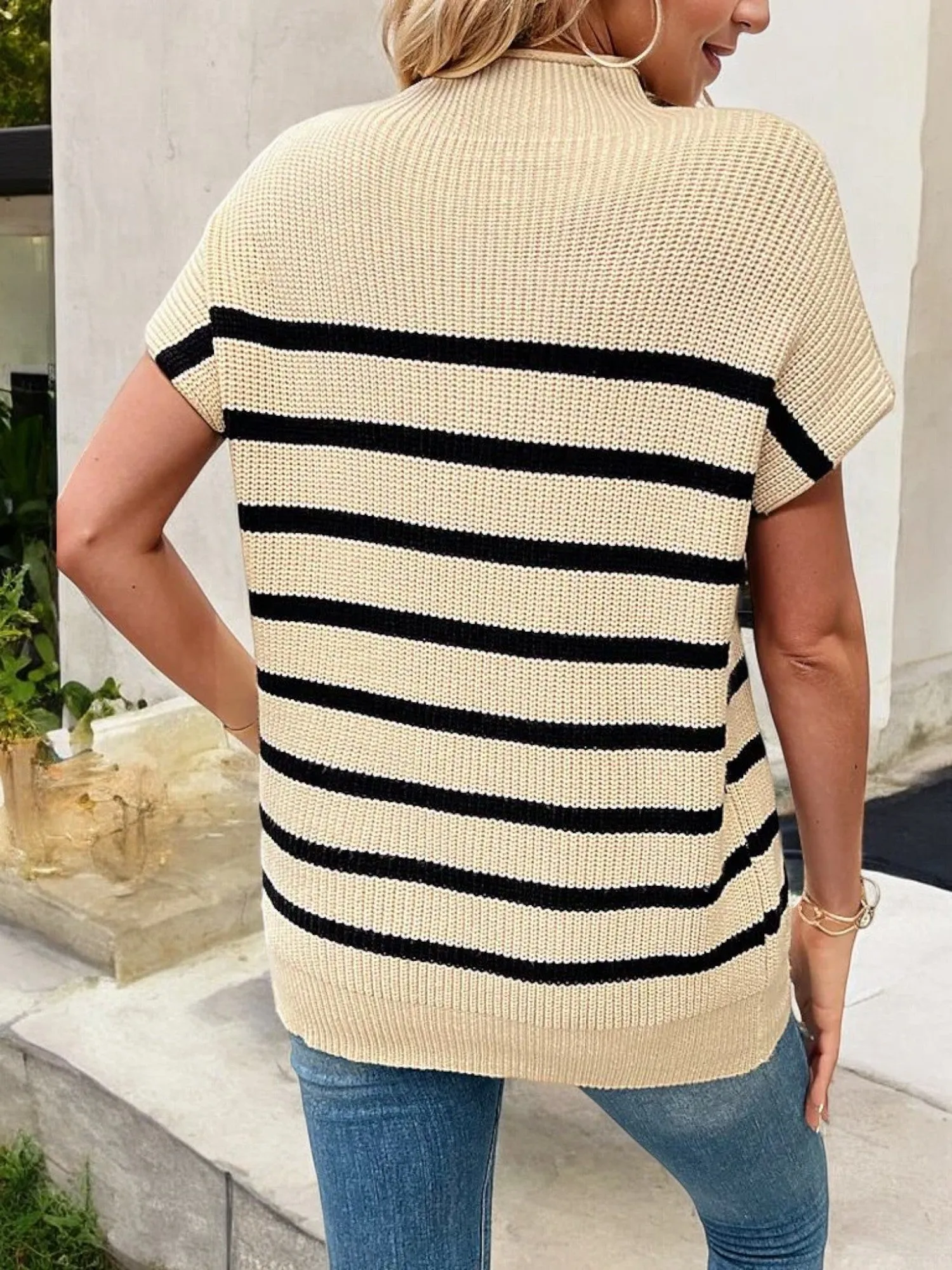 Women's Short Sleeve Knit Top with Bold Striped Design and Ribbed Hem sold by Anna-Kaci product image thumbnail 3