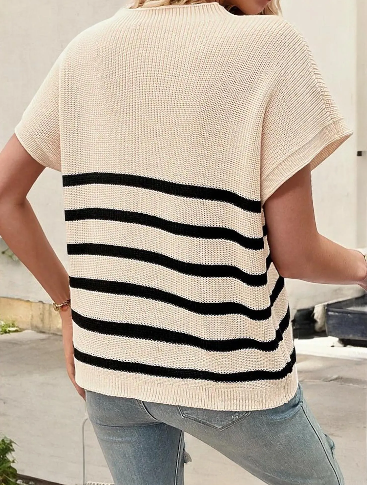 Women's Short Sleeve Striped Knit Top with Front Pocket and Ribbed Detailing sold by Anna-Kaci product image thumbnail 3