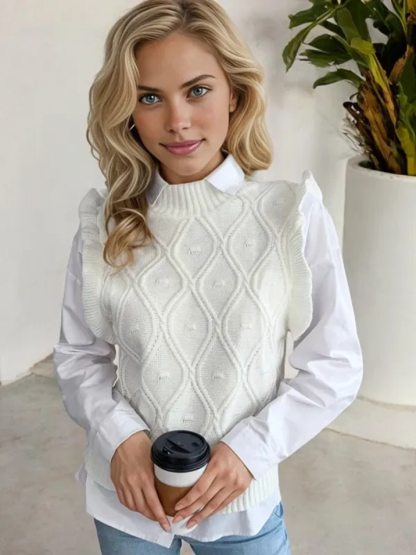 Sleeveless Knit Sweater Vest with Ruffle Trim sold by Anna-Kaci