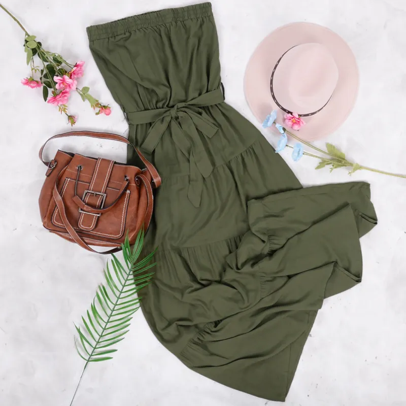 Strapless Spring Tie Maxi Dress sold by Anna-Kaci