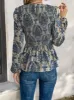 Long Sleeve Peplum Top with Ruched Waist and Floral Print sold by Anna-Kaci