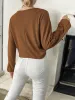 Long Sleeve V-Neck Crop Top with Ruched Drawstring Front sold by Anna-Kaci