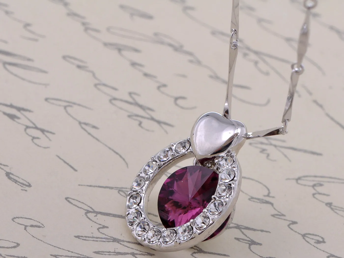 Swarovski Crystal Element Amethyst Round Heart Accent Pendant Necklace sold by Anna-Kaci product image thumbnail 4