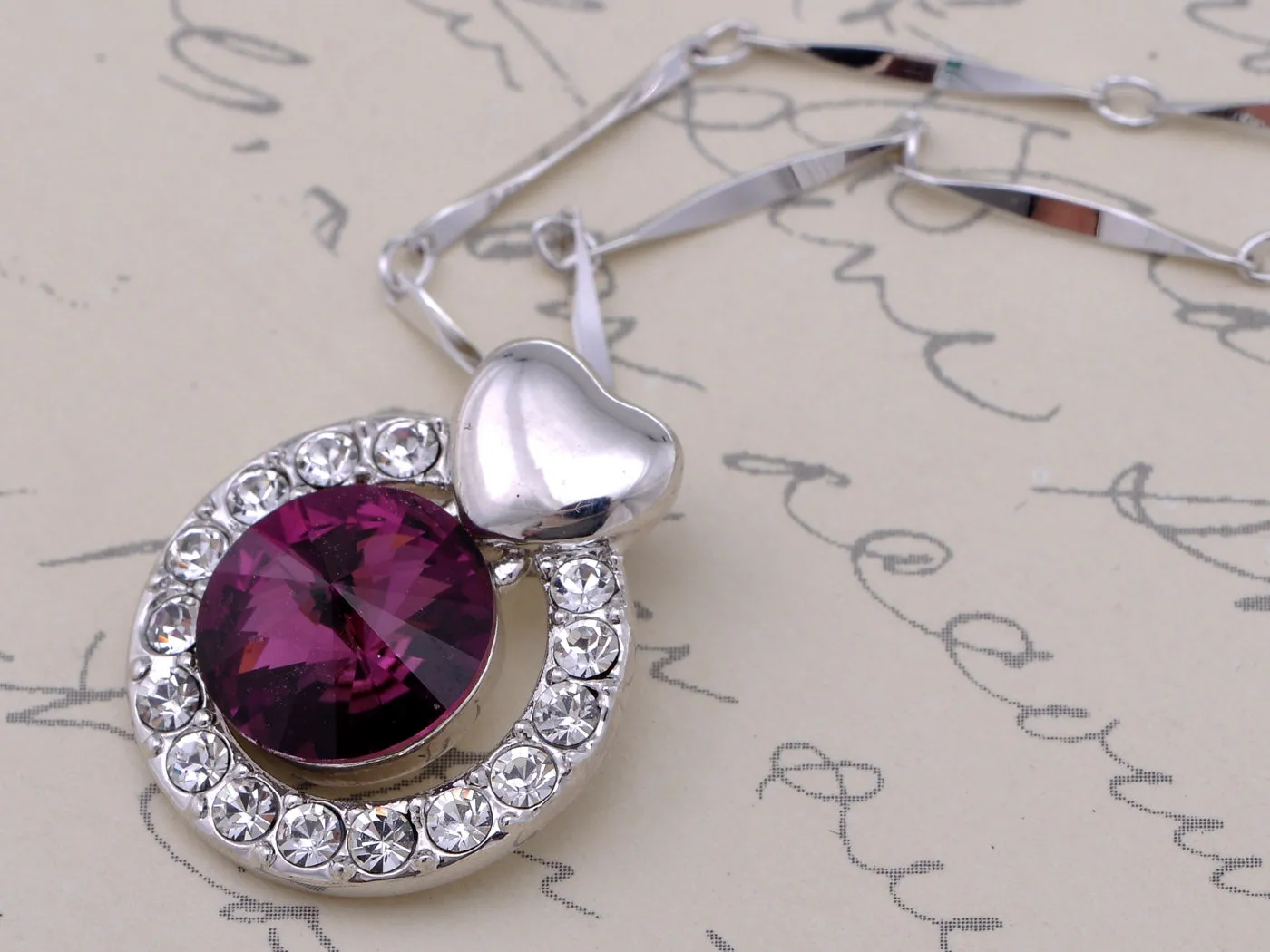 Swarovski Crystal Element Amethyst Round Heart Accent Pendant Necklace sold by Anna-Kaci product image thumbnail 2