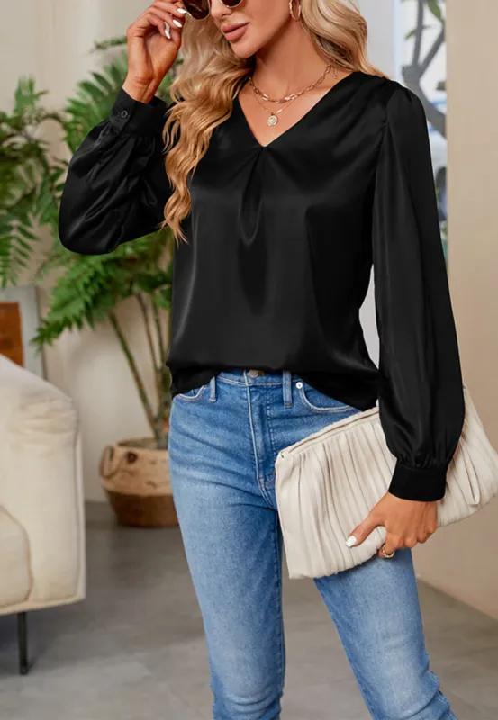 Pleated Detail Satin Blouse sold by Anna-Kaci
