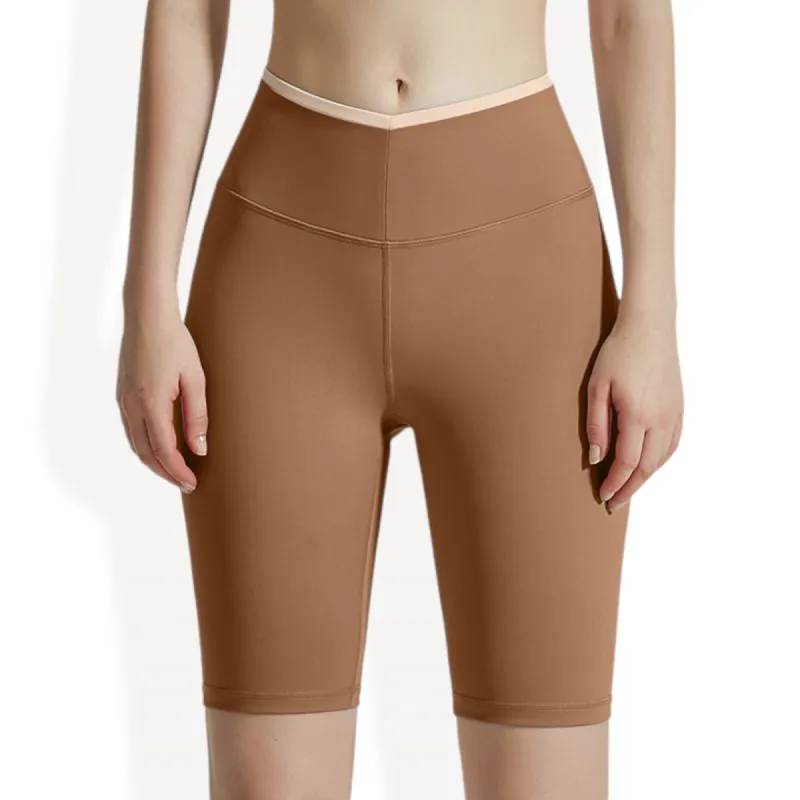High Waist Knee-Length Biker Shorts with Contrast Waistband sold by Anna-Kaci