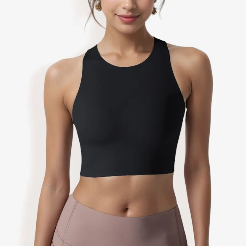 High Neck Sports Brawith Racerback Design and Seamless Fit made by Anna-Kaci