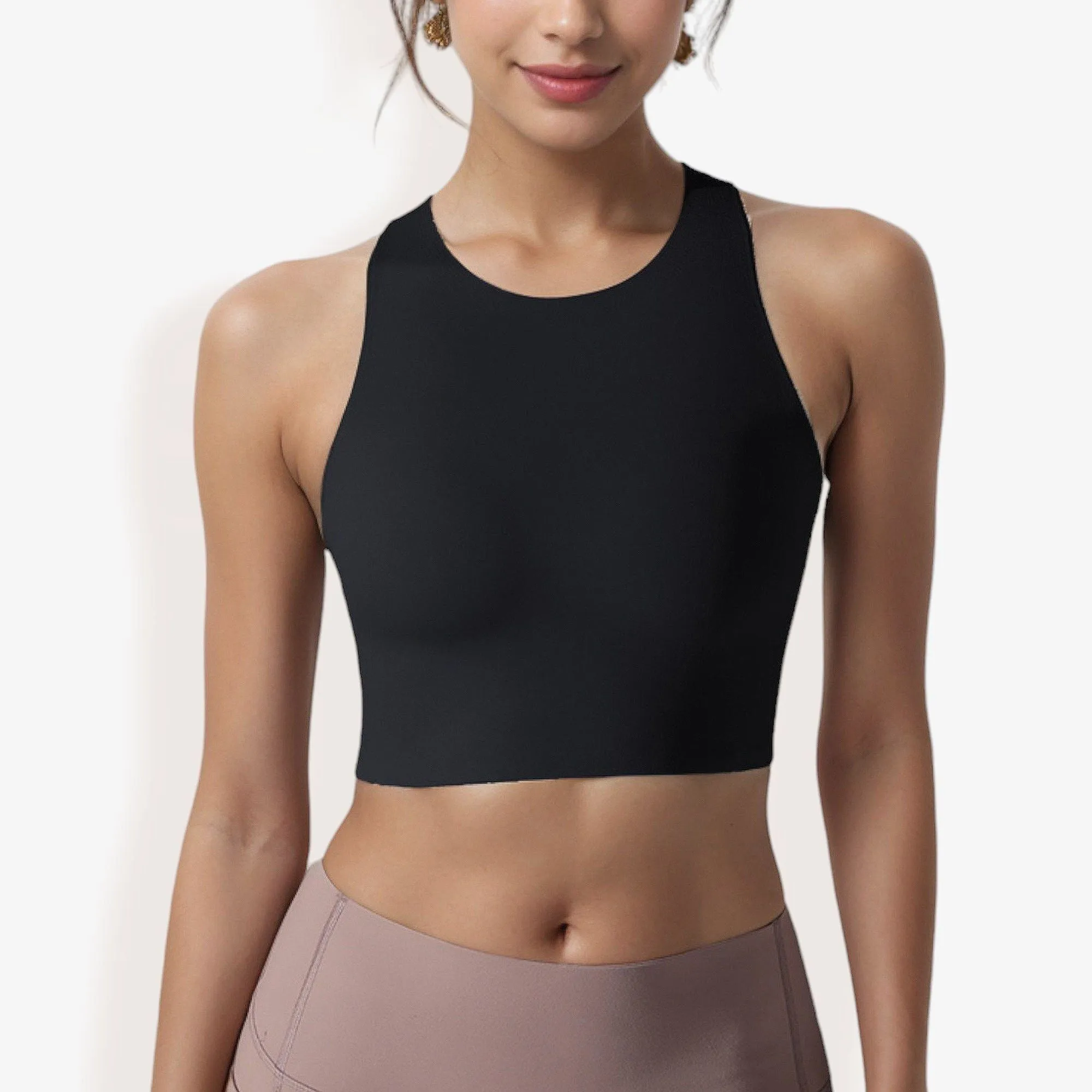 High Neck Sports Brawith Racerback Design and Seamless Fit sold by Anna-Kaci