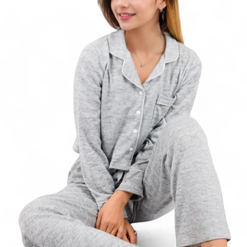 Anna-Kaci Women's Long Sleeve Button-Up Pajama Set with Piped Trim Details and Relaxed Fit sold by Anna-Kaci