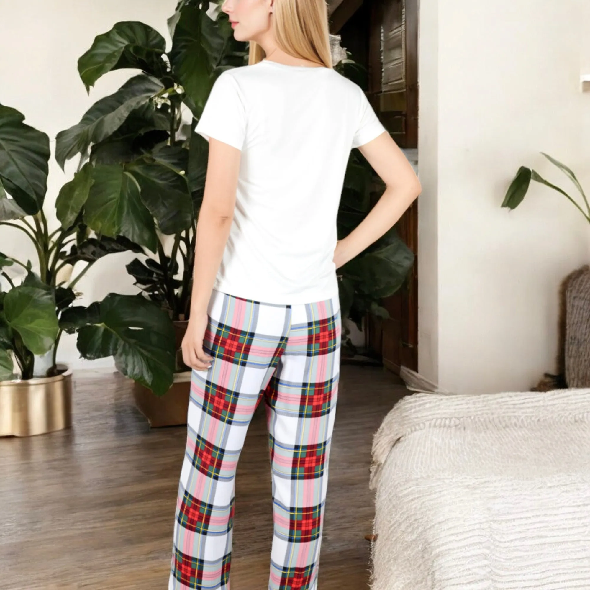 Anna-Kaci Women's Short Sleeve V-Neck Tee and Plaid Pajama Set with Relaxed Fit sold by Anna-Kaci product image thumbnail 2