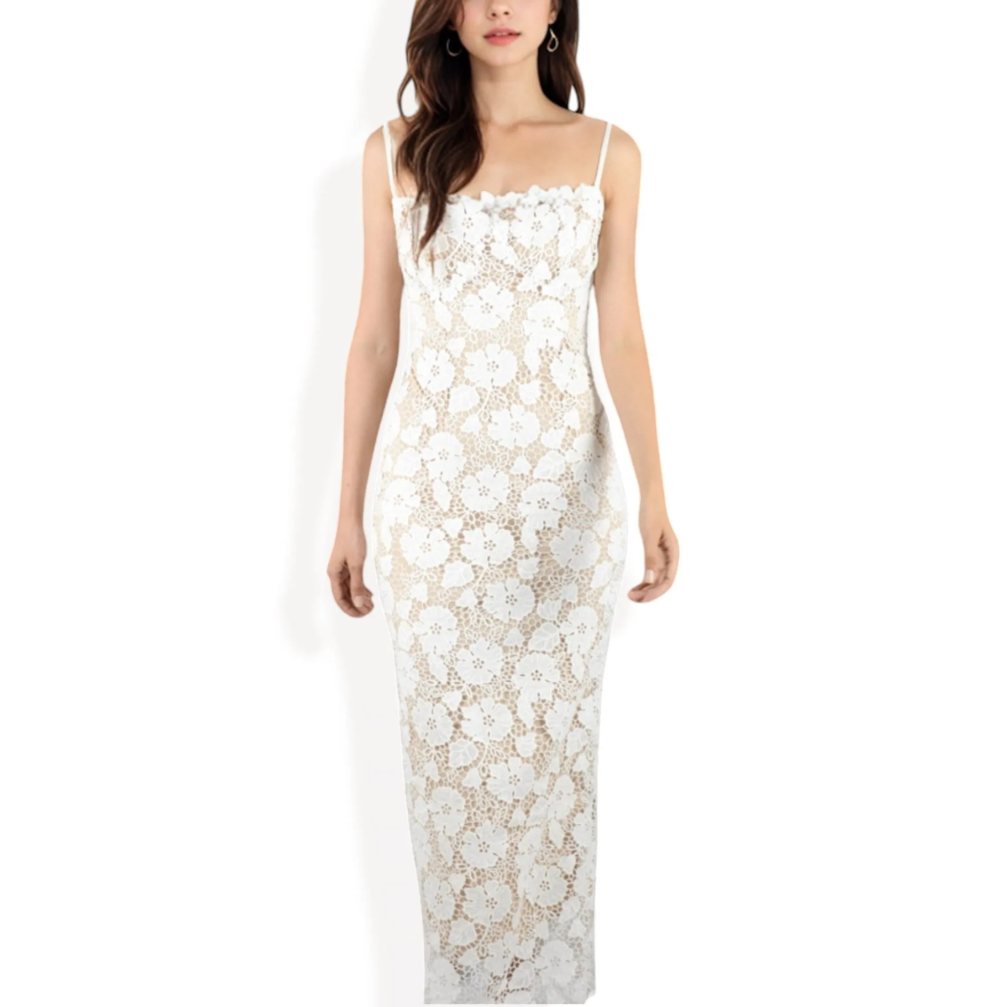 Anna-Kaci Women's Floral Lace Maxi Dress with Spaghetti Straps and Scalloped Hem sold by Anna-Kaci