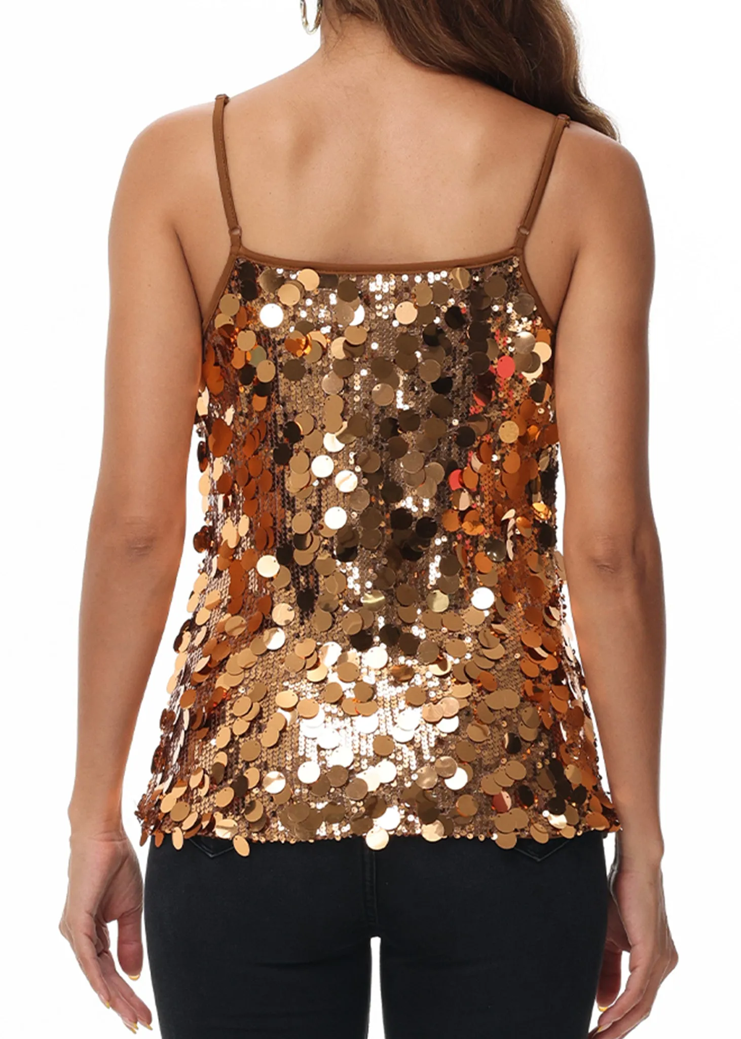 Anna-Kaci Womens Sequin Cami Tops Sleeveless Spaghetti Strap Shimmer Glitter Party Tank Top sold by Anna-Kaci product image thumbnail 3