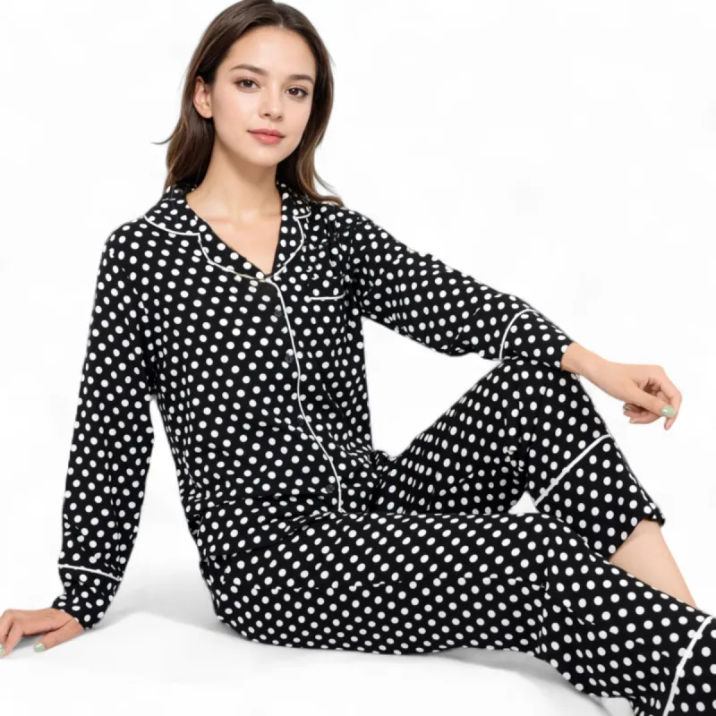 Anna-Kaci Women's Polka Dot Long Sleeve Pajama Set with Button-Up Top and Drawstring Pants sold by Anna-Kaci
