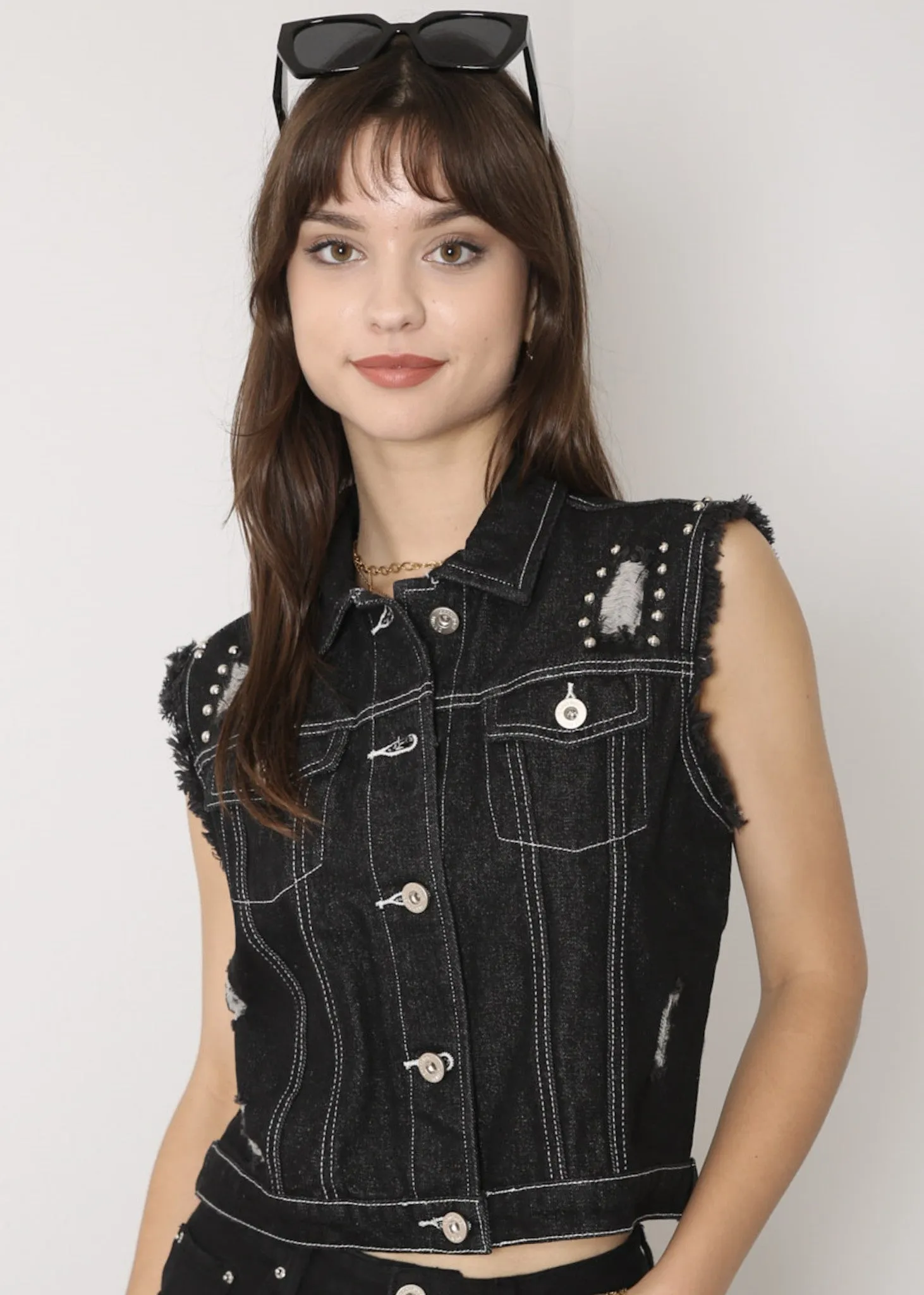 Sleeveless Distressed Denim Jean Jacket Vest sold by Anna-Kaci product image thumbnail 5