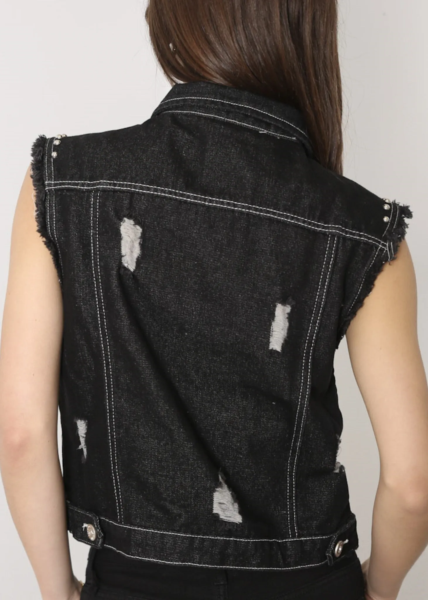 Sleeveless Distressed Denim Jean Jacket Vest sold by Anna-Kaci product image thumbnail 2