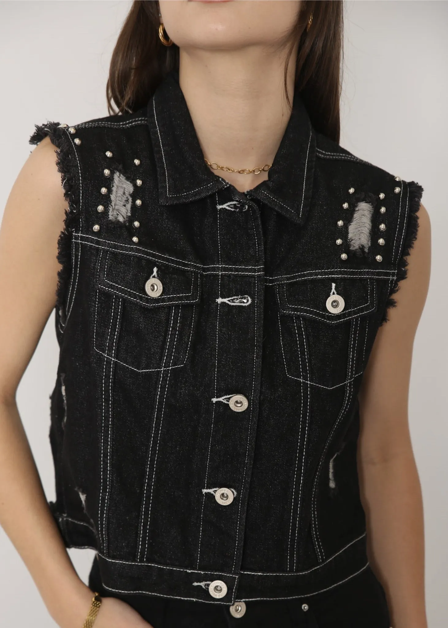 Sleeveless Distressed Denim Jean Jacket Vest sold by Anna-Kaci product image thumbnail 3