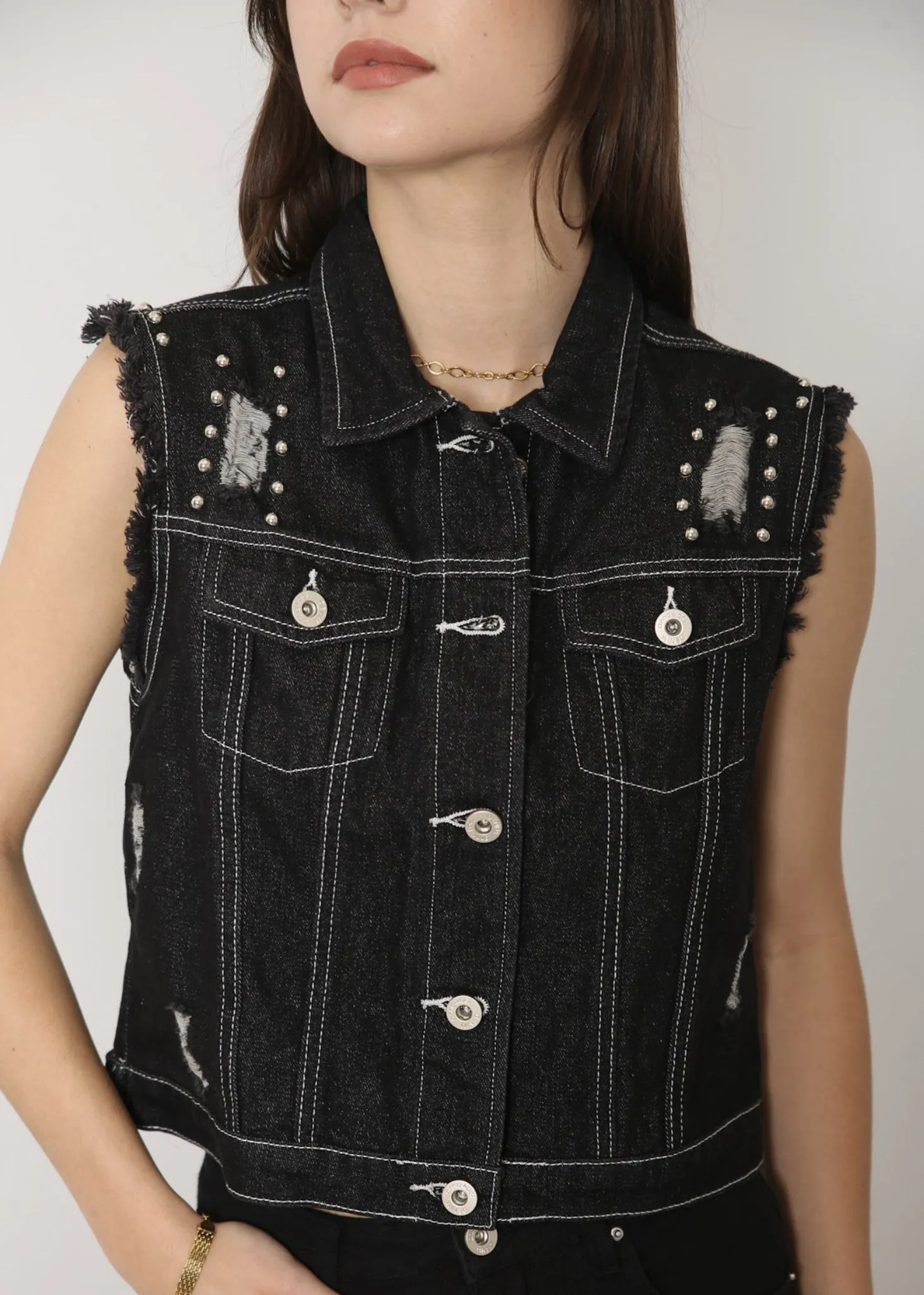 Sleeveless Distressed Denim Jean Jacket Vest sold by Anna-Kaci product image thumbnail 4