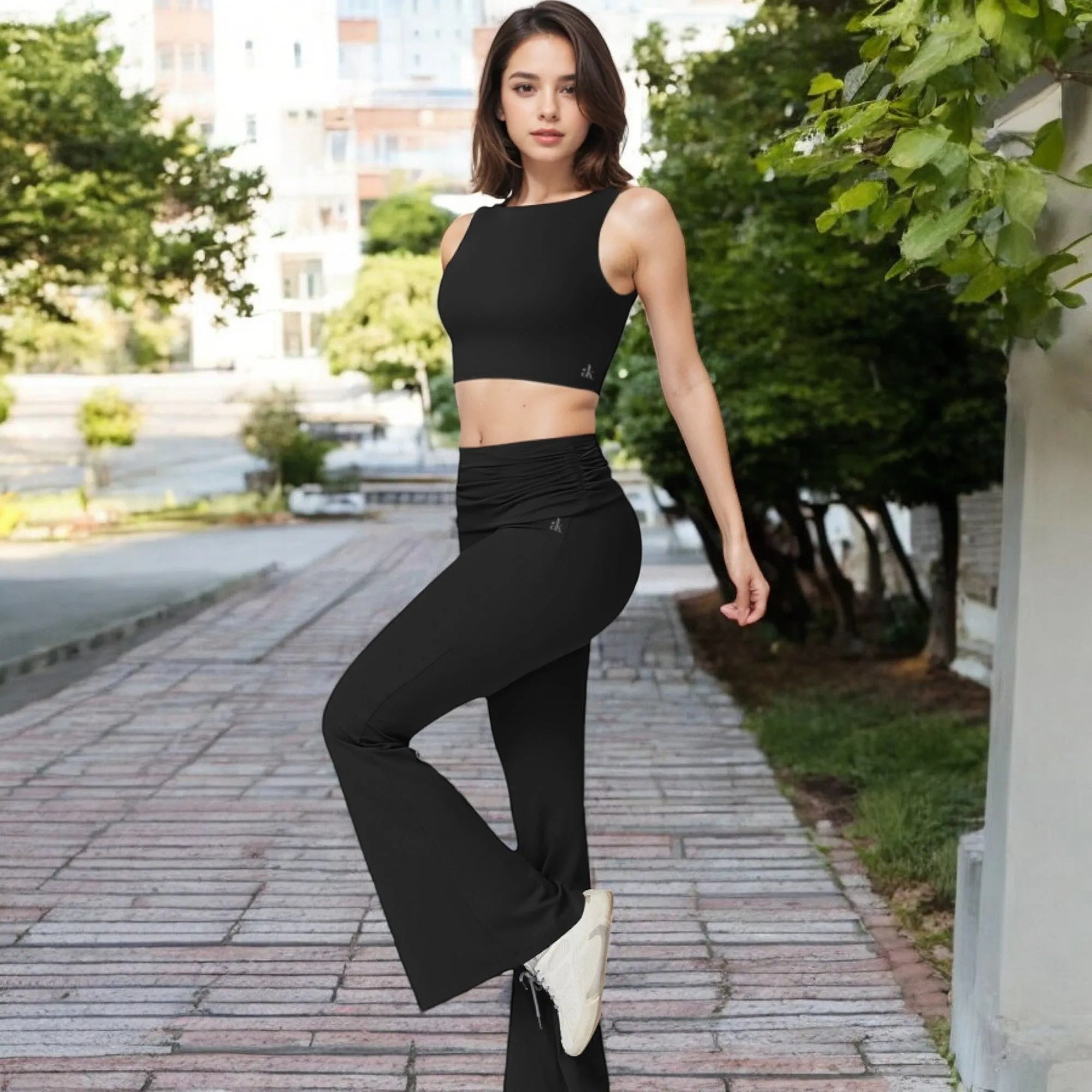 Anna-Kaci Women's Flared High Waist Pants and Cropped Tank Top Activewear Set sold by Anna-Kaci product image thumbnail 3