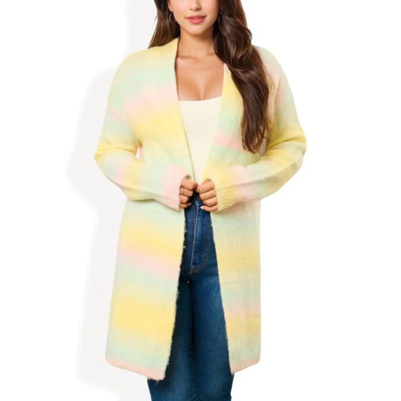 Anna-Kaci Women's Open Front Longline Cardigan with Soft Ombre Knit sold by Anna-Kaci