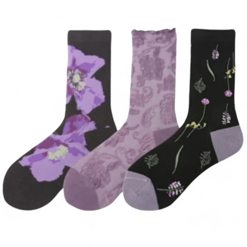 Alilang Women's 3-Pack Patterned Crew Socks with Vintage Embroidered Floral and Abstract Prints sold by Anna-Kaci