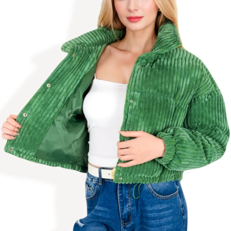 Anna-Kaci Women's Corduroy Cropped Jacket with Snap Buttons and High Collar sold by Anna-Kaci