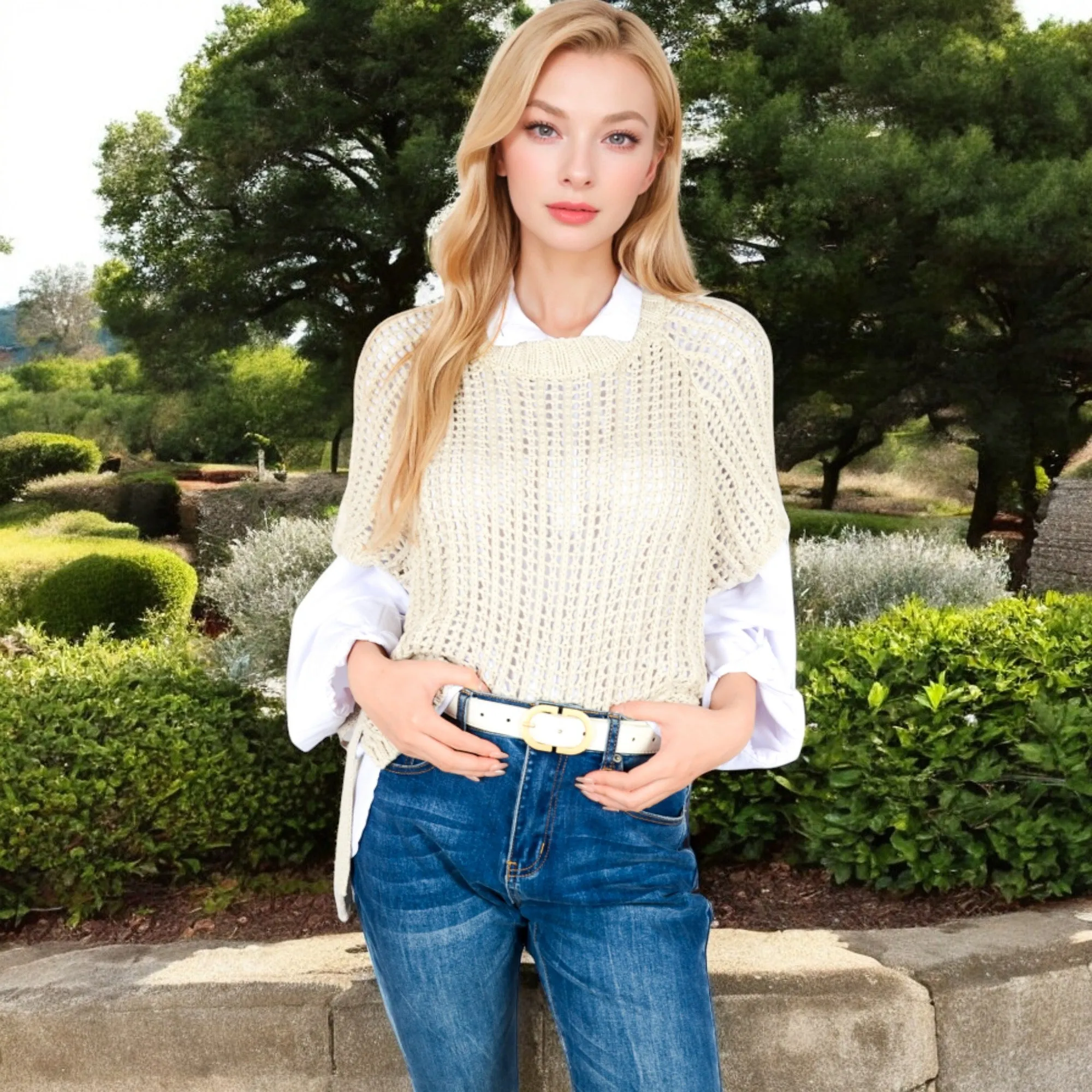 Anna-Kaci Women's Open Knit Pullover Sweater Vest with Cap Sleeves and Ribbed Hem sold by Anna-Kaci product image thumbnail 2