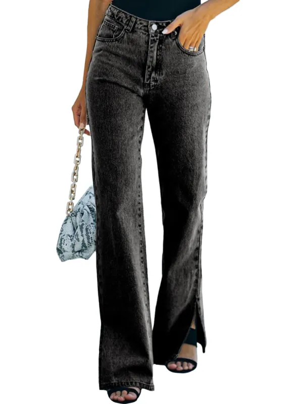 Anna-Kaci Women's Fashion High Waist Split Jeans Wide Leg Denim Pants with Pockets sold by Anna-Kaci