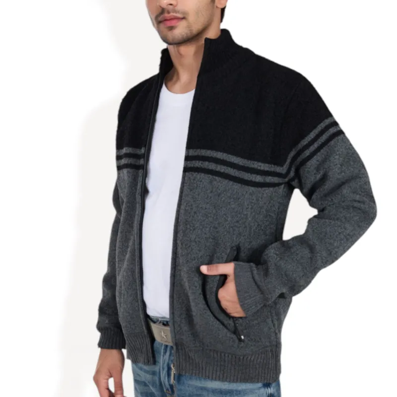 Anna-Kaci Men's Zip-Up Striped Fleece Jacket with High Collar and Front Pockets sold by Anna-Kaci