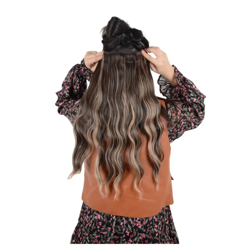 One Piece Long Wavy Curly Clip in Hair Wig Extension 20 Inches High for Women 4 Clips  Brown sold by Anna-Kaci