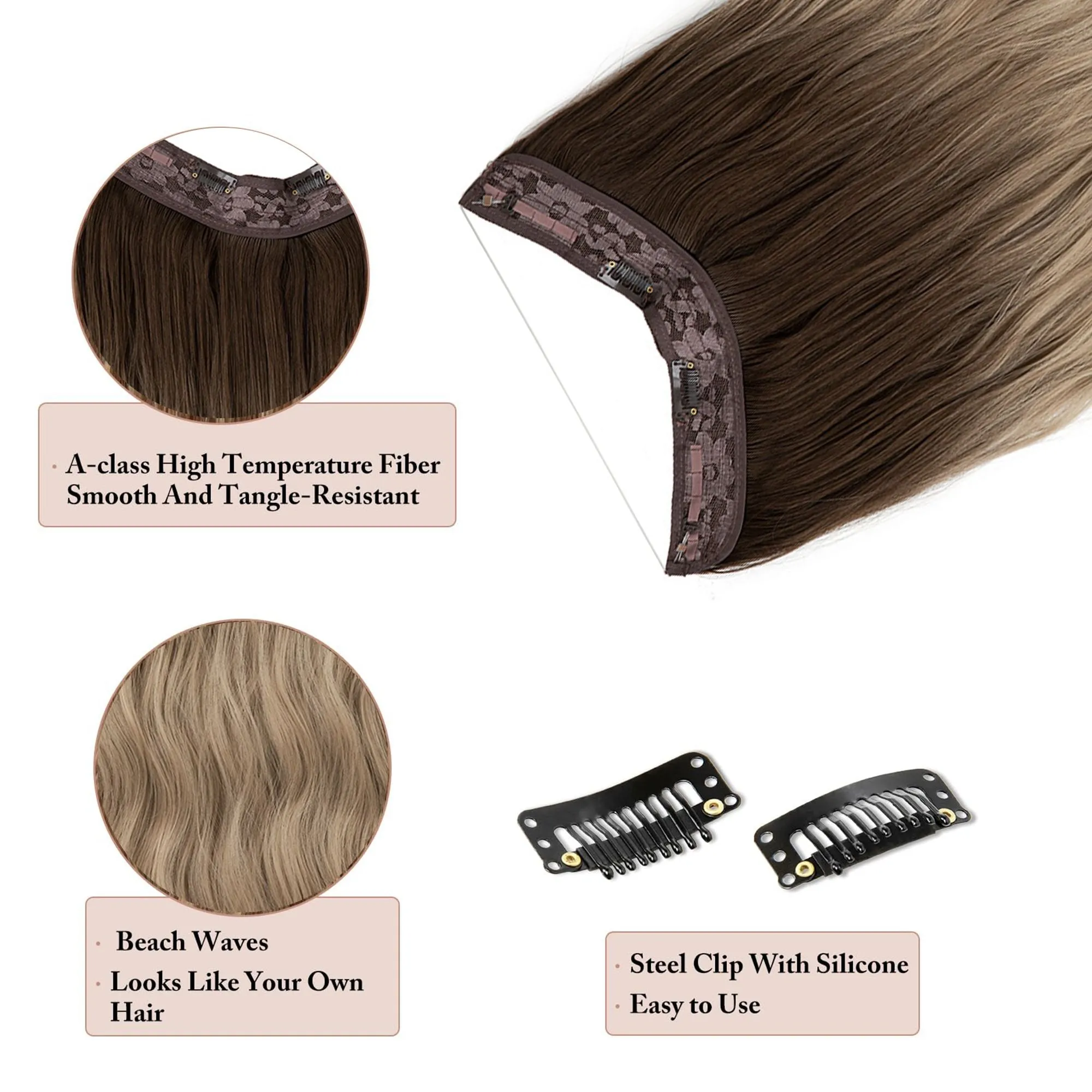 One Piece Long Wavy Curly Clip in Hair Wig Extension 20 Inches High for Women 4 Clips Brown sold by Anna-Kaci product image thumbnail 5