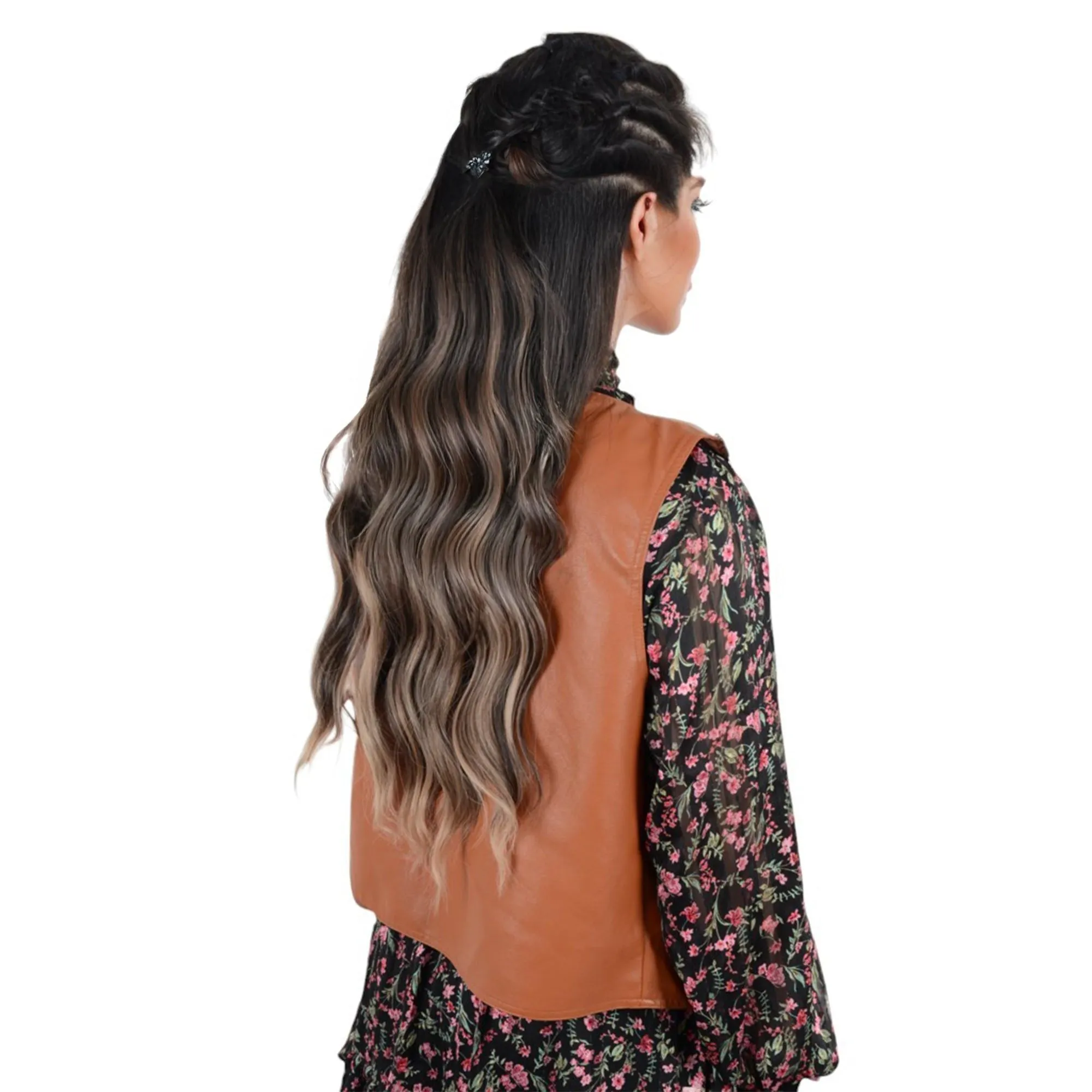 One Piece Long Wavy Curly Clip in Hair Wig Extension 20 Inches High for Women 4 Clips Brown sold by Anna-Kaci product image thumbnail 2