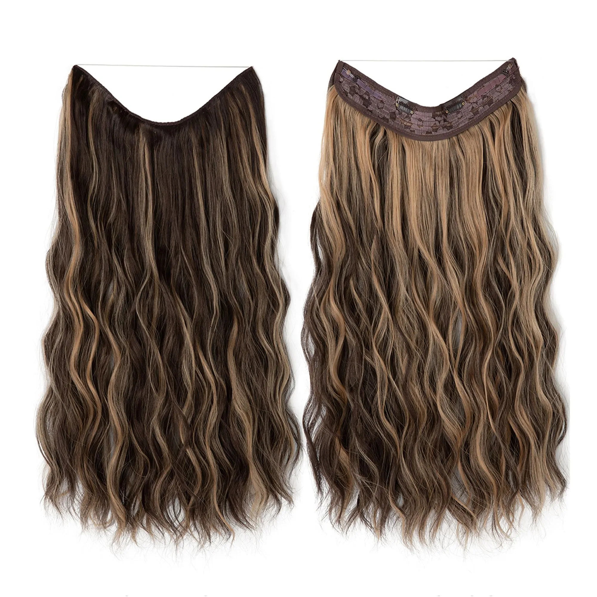 One Piece Long Wavy Curly Clip in Hair Wig Extension 20 Inches High for Women 4 Clips Brown sold by Anna-Kaci product image thumbnail 3