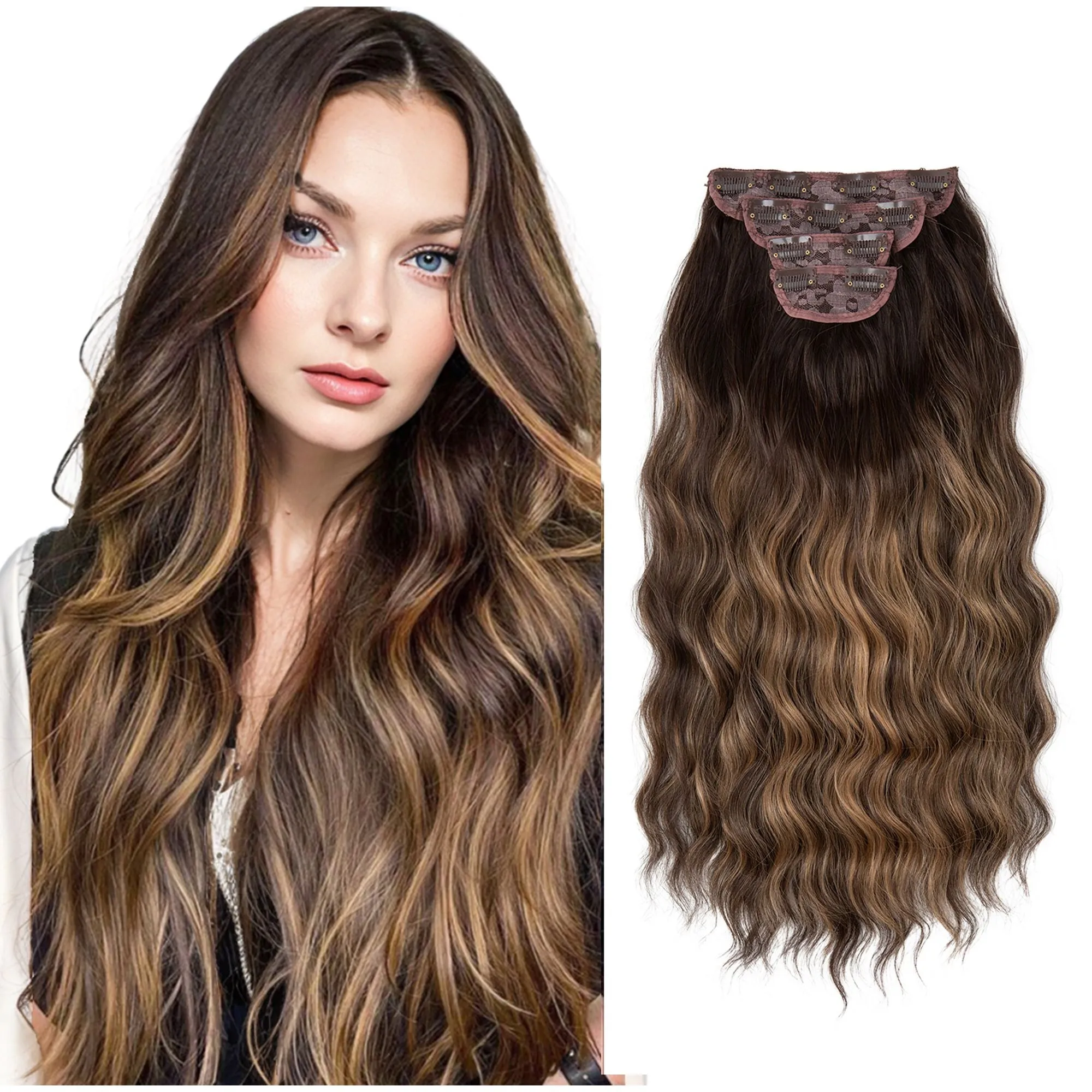 Long Curly Water Ripple Clip-in Hair Extensions for Women sold by Anna-Kaci