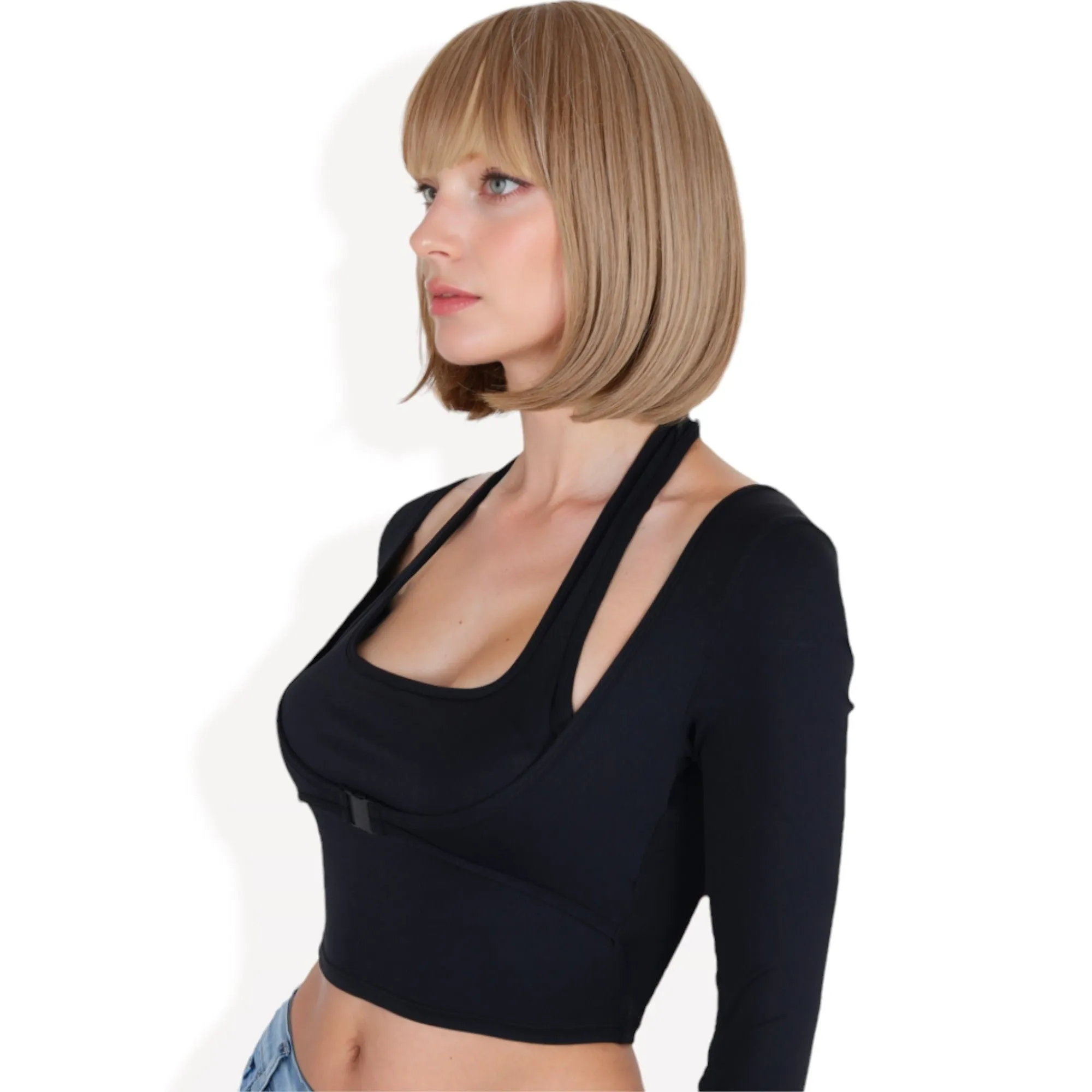 Women Ombre Brown 10inch Bob Wig with Bangs Heat Resistant Synthetic sold by Anna-Kaci product image thumbnail 2