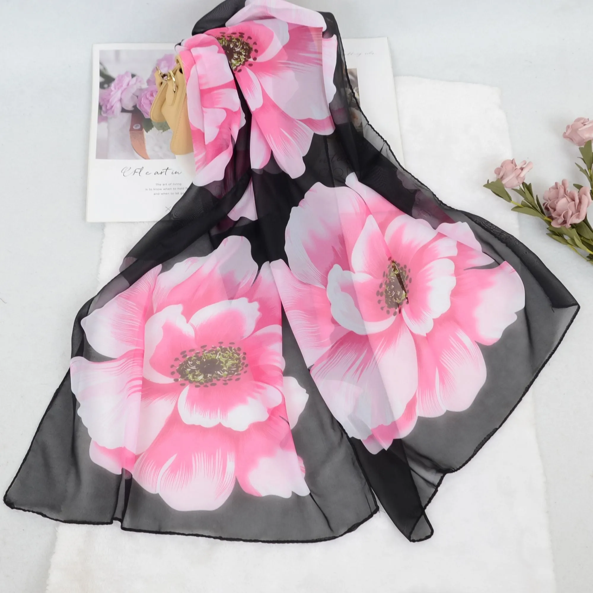 Floral Print Chiffon Scarf Lightweight Sheer Shawl Wraps Scarves for Women 19.69 x 63 inches sold by Anna-Kaci product image thumbnail 2
