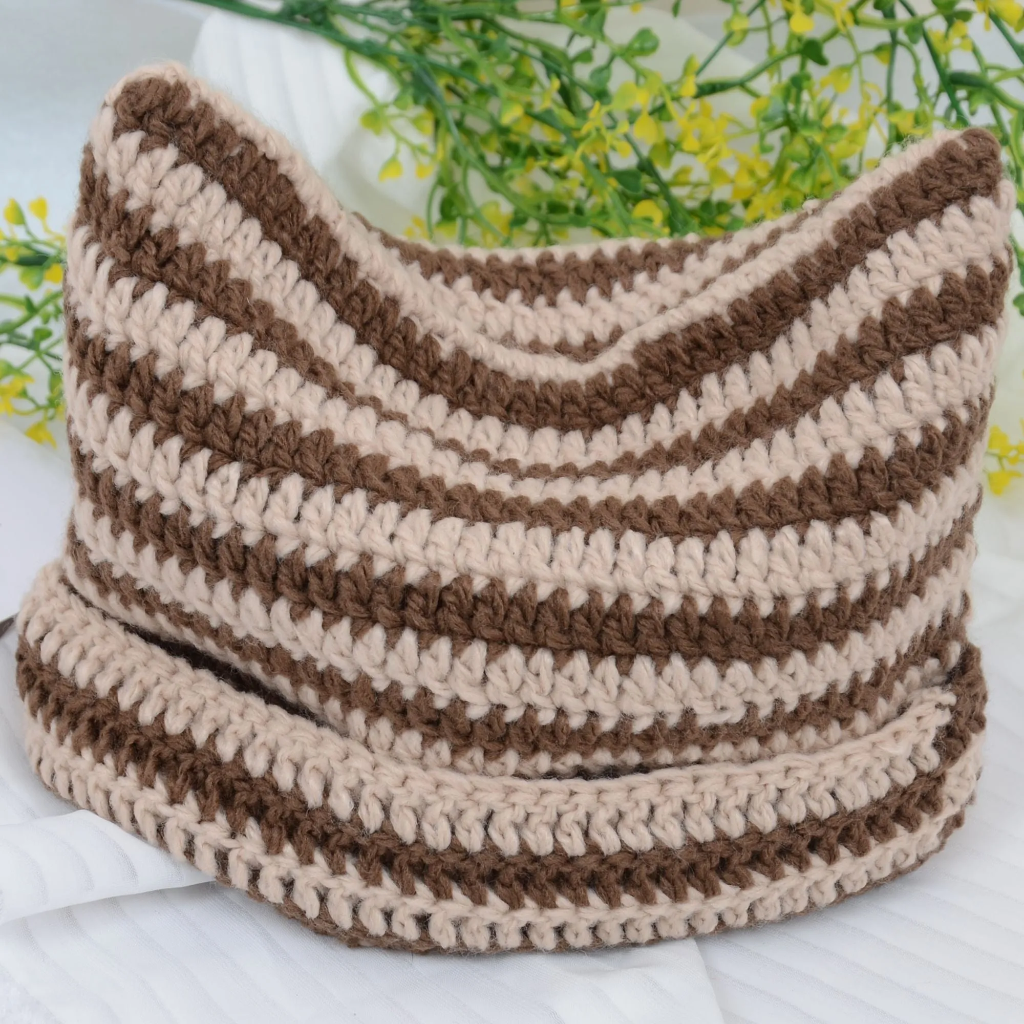 Vintage Crochet Hats Cute Cat Ear Striped Slouchy Beanies Cap for Women and Grey sold by Anna-Kaci product image thumbnail 4