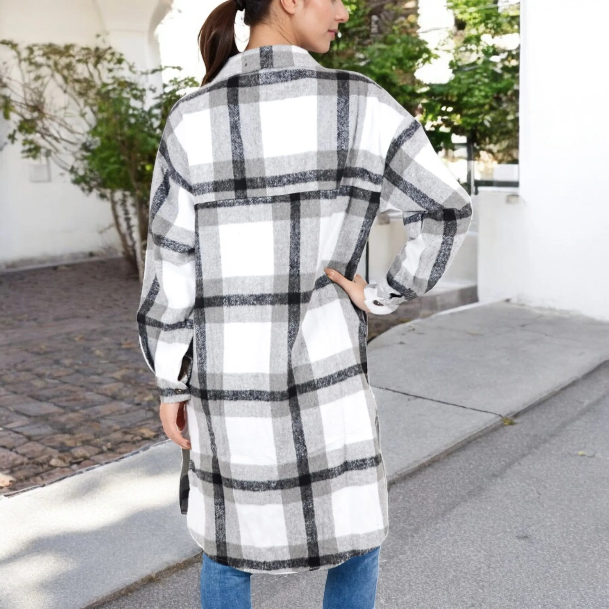 Anna-Kaci Women's Long Plaid Button-Up Shacket with Chest Pockets and Side Slits sold by Anna-Kaci product image thumbnail 5