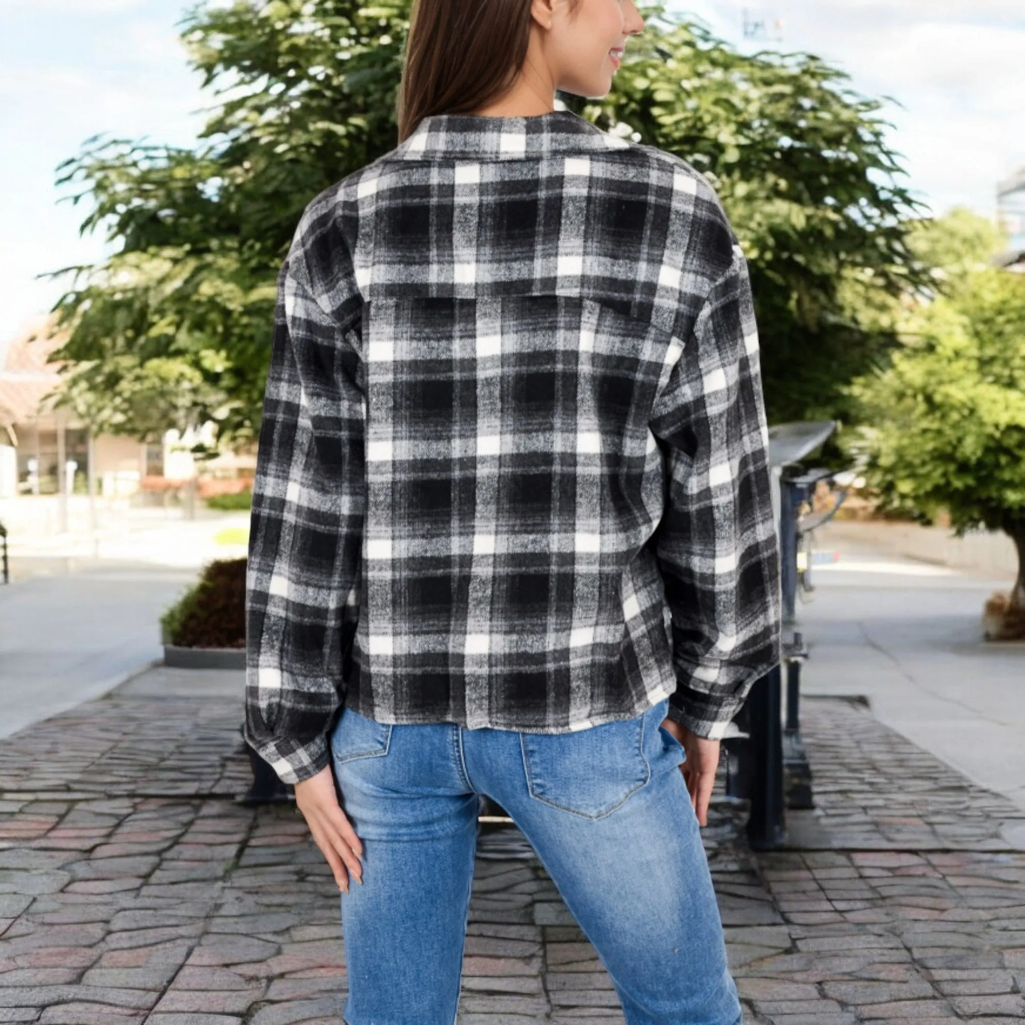 Anna-Kaci Women's Button-Up Plaid Shirt with Chest Pockets and Long Sleeves sold by Anna-Kaci product image thumbnail 5