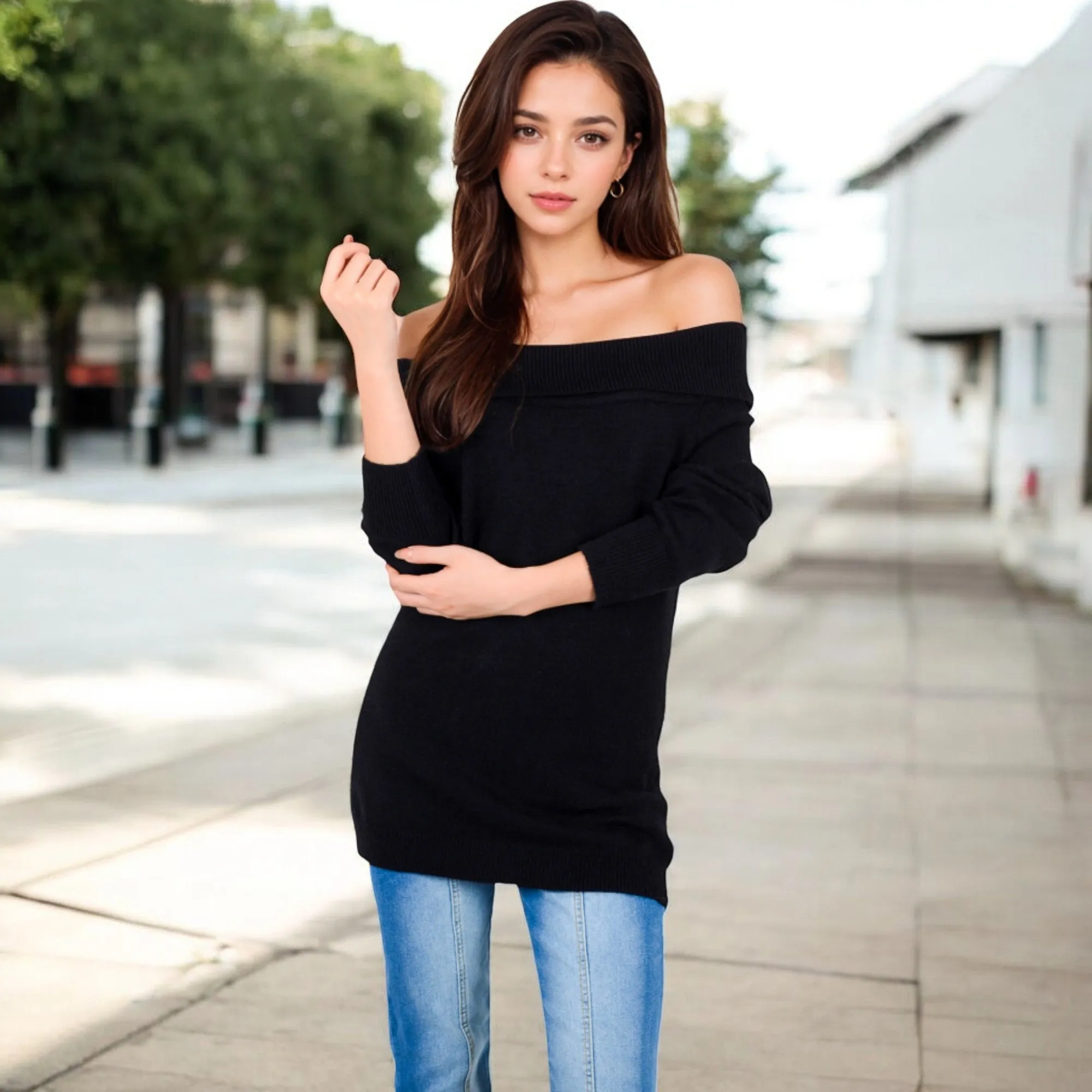 Anna-Kaci Women's Off-Shoulder Ribbed Knit Sweater with Long Sleeves sold by Anna-Kaci product image thumbnail 4