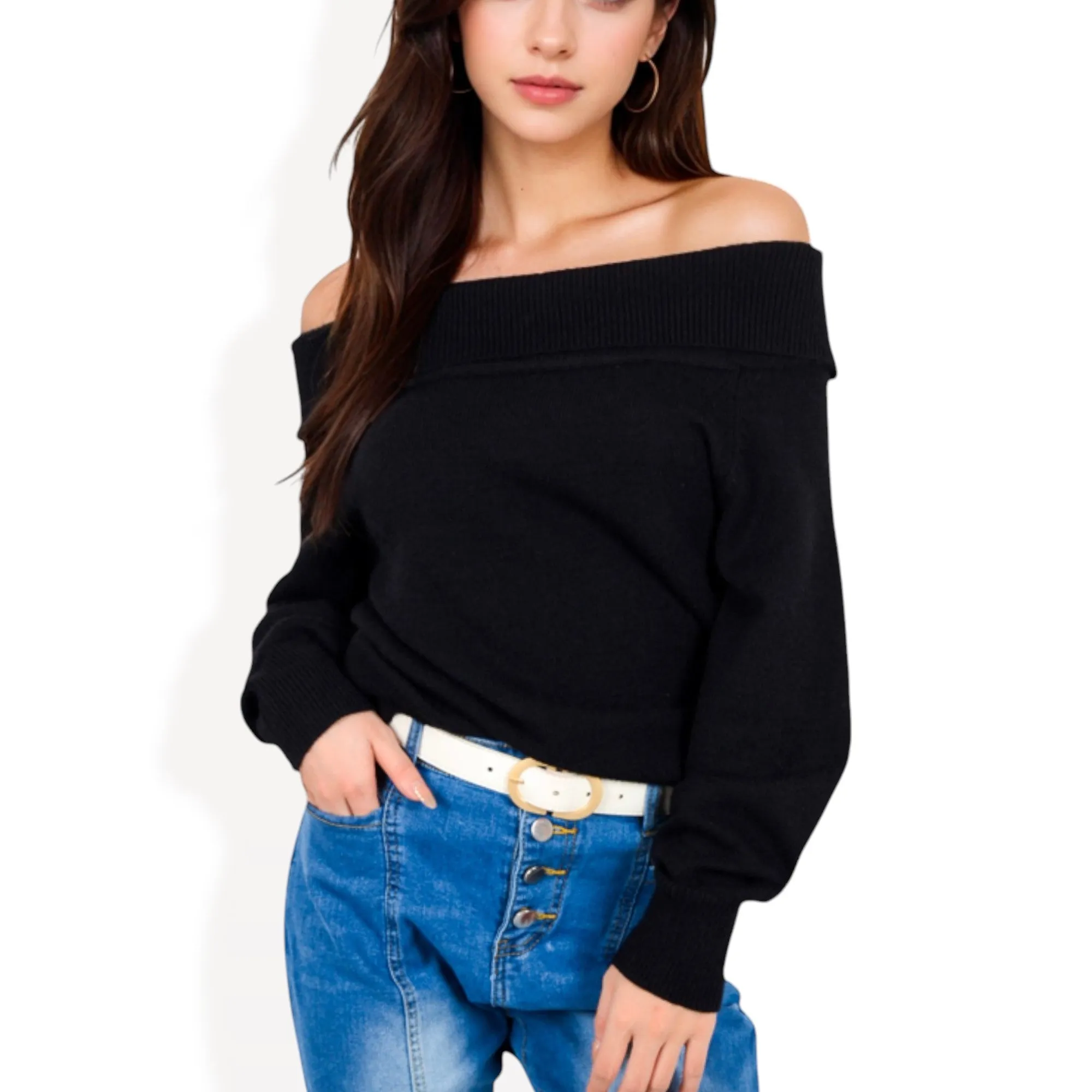 Anna-Kaci Women's Off-Shoulder Ribbed Knit Sweater with Long Sleeves sold by Anna-Kaci
