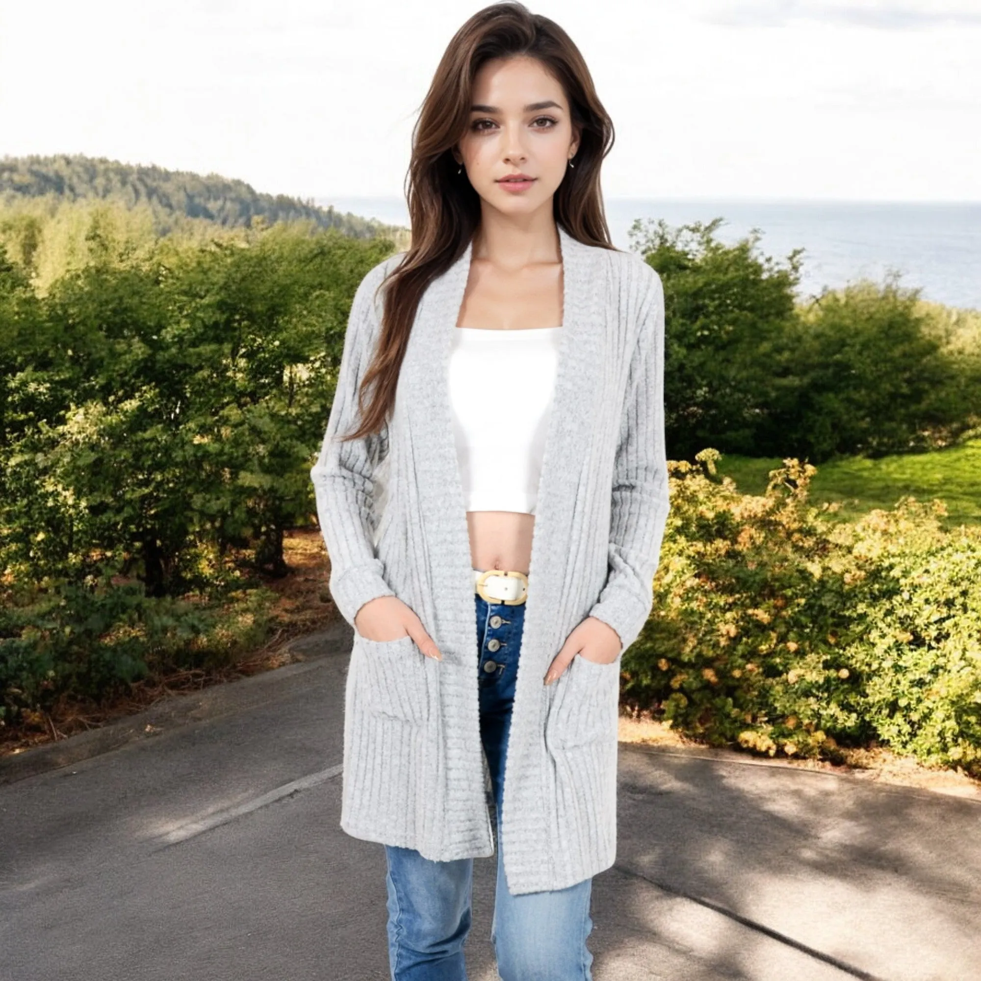 Anna-Kaci Women's Open Front Ribbed Knit Cardigan with Front Pockets sold by Anna-Kaci product image thumbnail 2