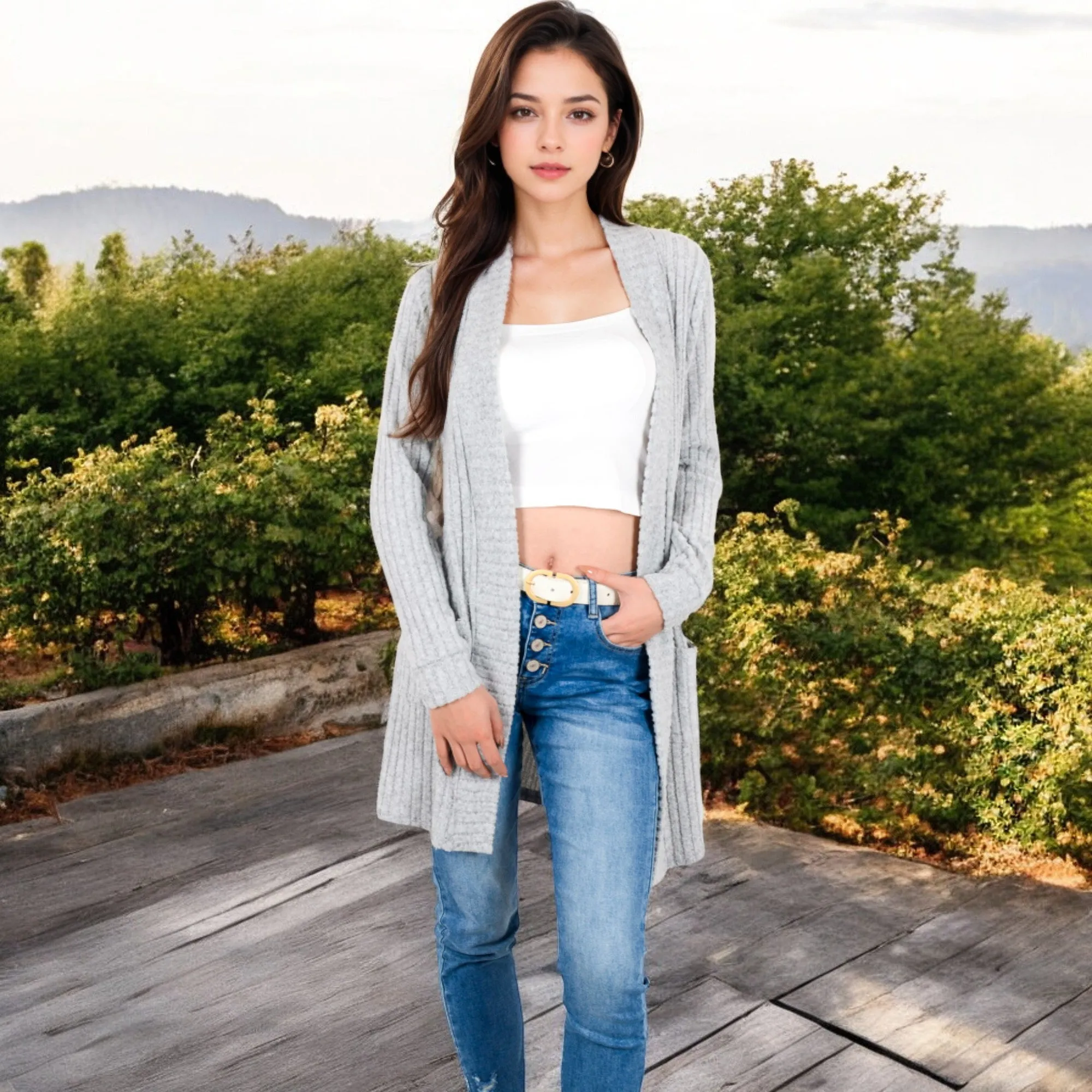 Anna-Kaci Women's Open Front Ribbed Knit Cardigan with Front Pockets sold by Anna-Kaci product image thumbnail 4