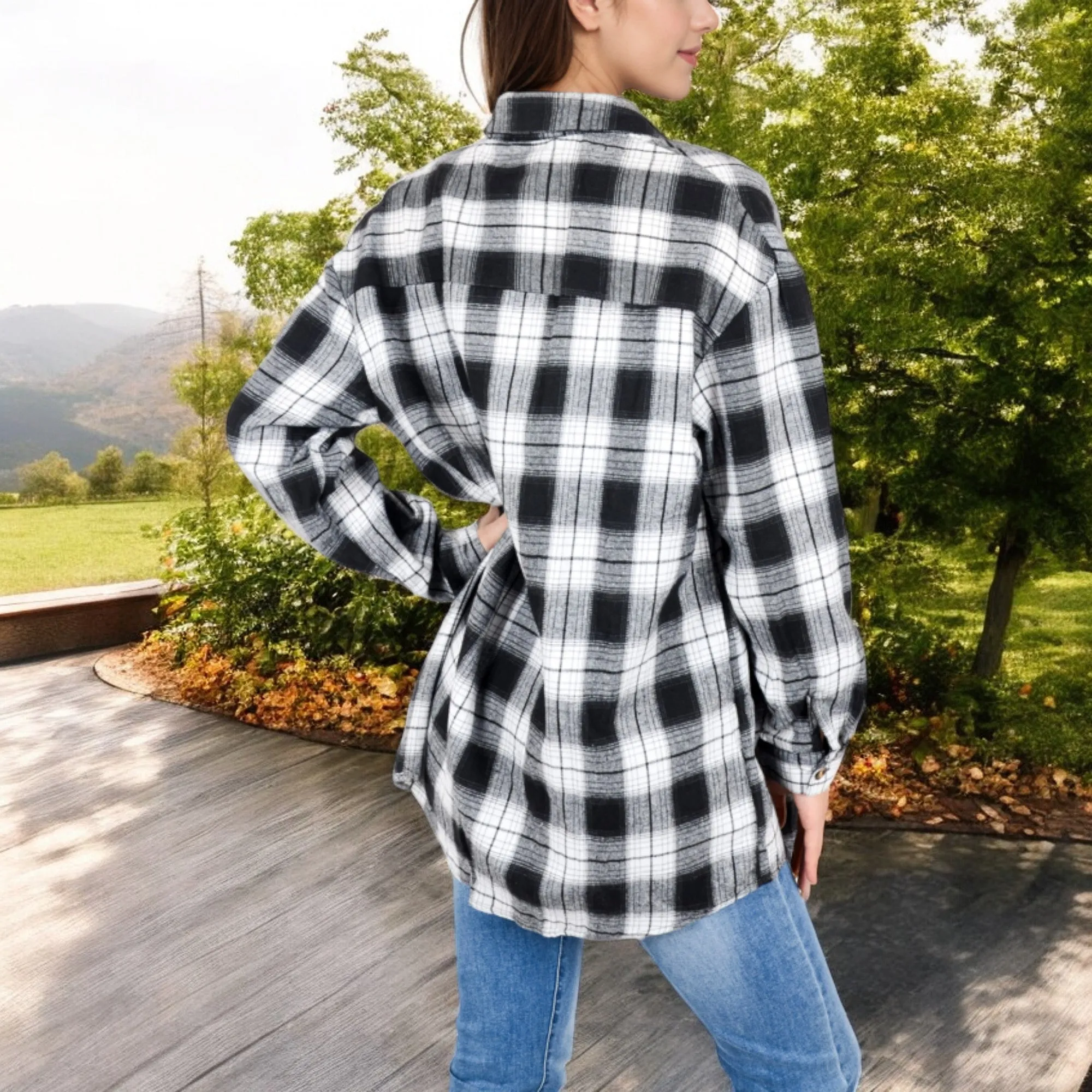 Anna-Kaci Women's Long Sleeve Plaid Button-Up Shirt Jacket with Collared Neckline sold by Anna-Kaci product image thumbnail 5
