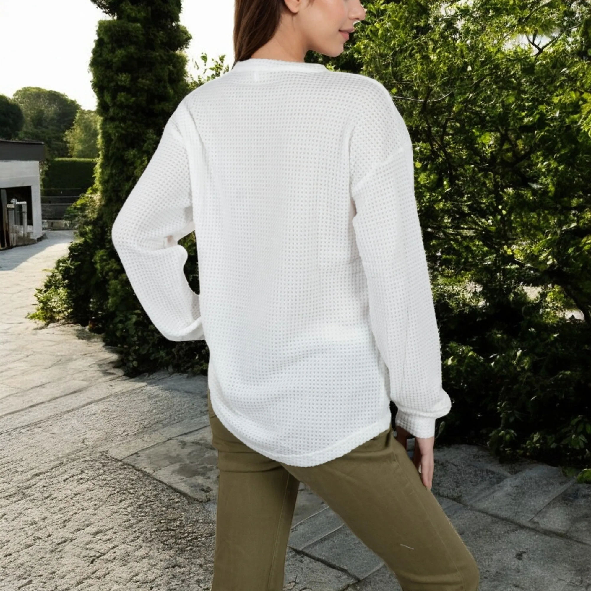Anna-Kaci Women's Long Sleeve Waffle Knit Top with Front Pocket Detail sold by Anna-Kaci product image thumbnail 5
