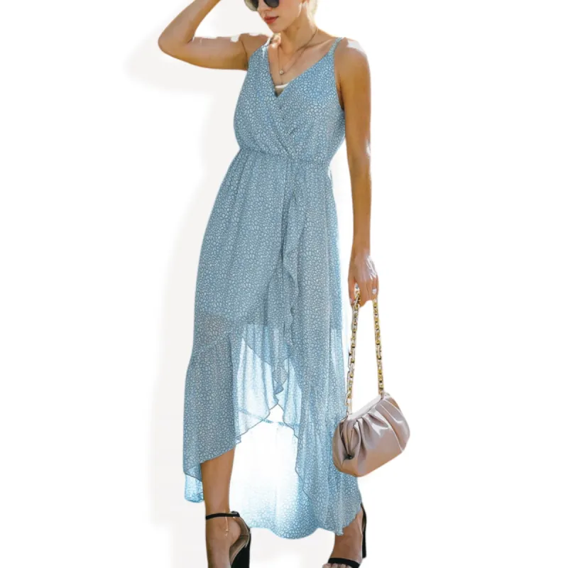 Anna-Kaci Women's Sleeveless V-Neck Wrap Maxi Dress with High-Low Hem sold by Anna-Kaci