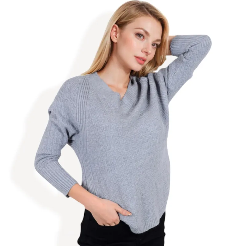 Anna-Kaci Women's Textured Knit Sweater with V-Neckline and Ribbed Sleeves sold by Anna-Kaci