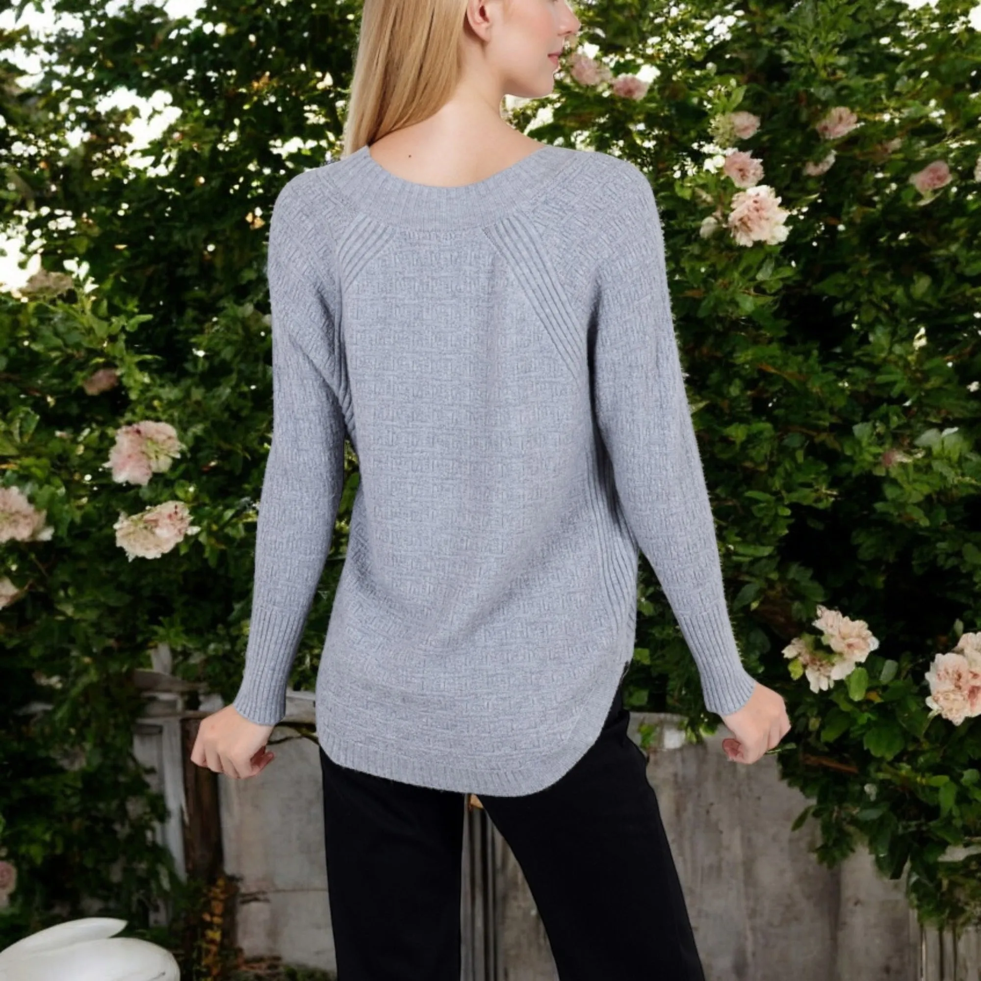 Anna-Kaci Women's Textured Knit Sweater with V-Neckline and Ribbed Sleeves sold by Anna-Kaci product image thumbnail 5