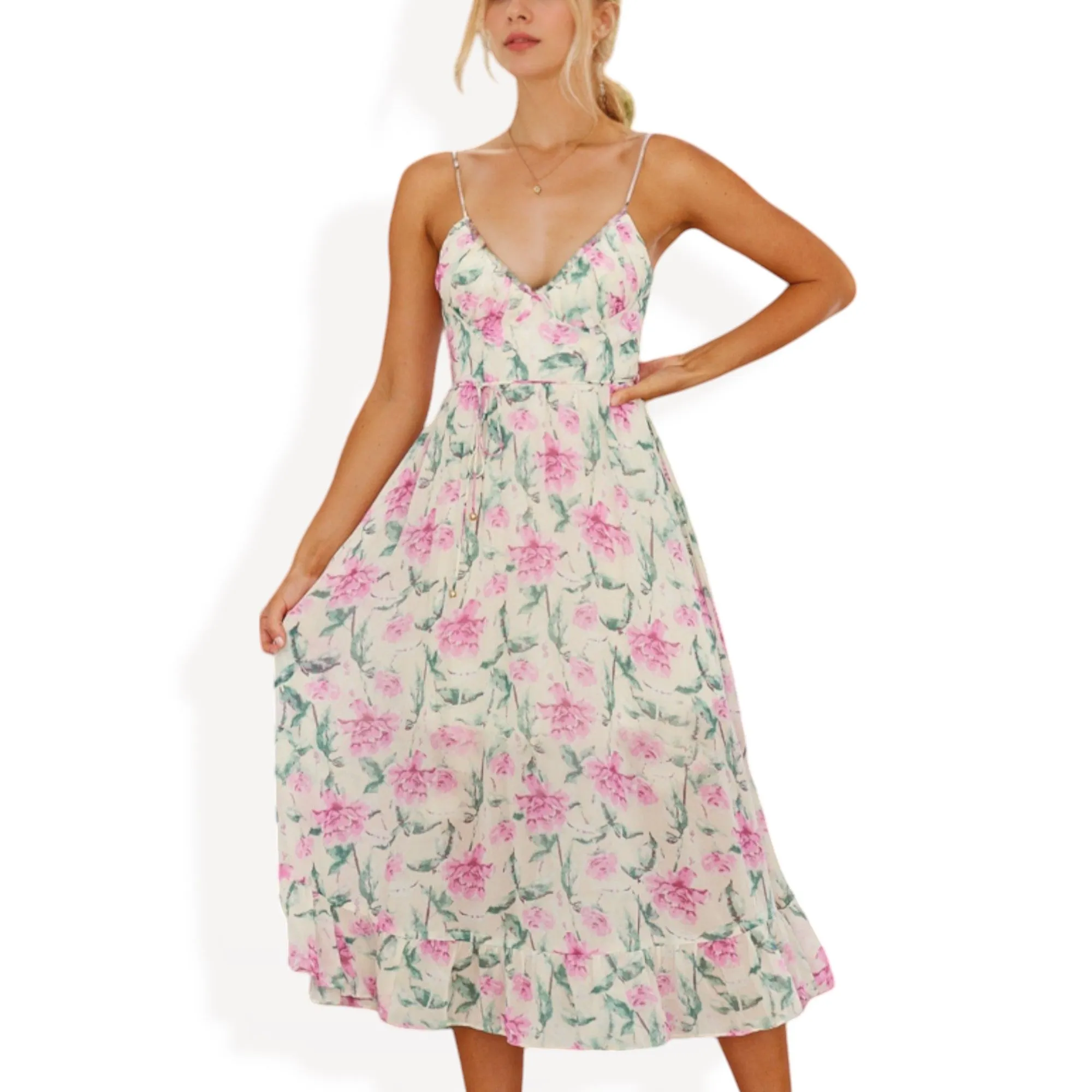 Anna-Kaci Women's Spaghetti Strap Floral Maxi Dress with Tiered Hem sold by Anna-Kaci