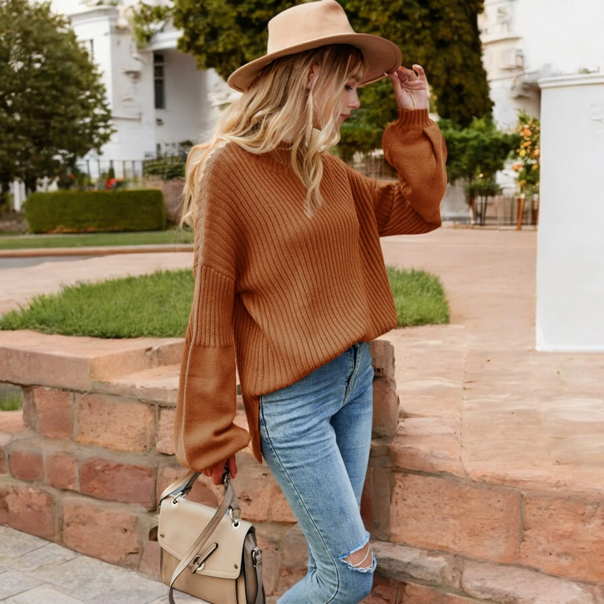 Anna-Kaci Women's Long Sleeve Ribbed Knit Sweater with Drop Shoulder Design sold by Anna-Kaci product image thumbnail 2