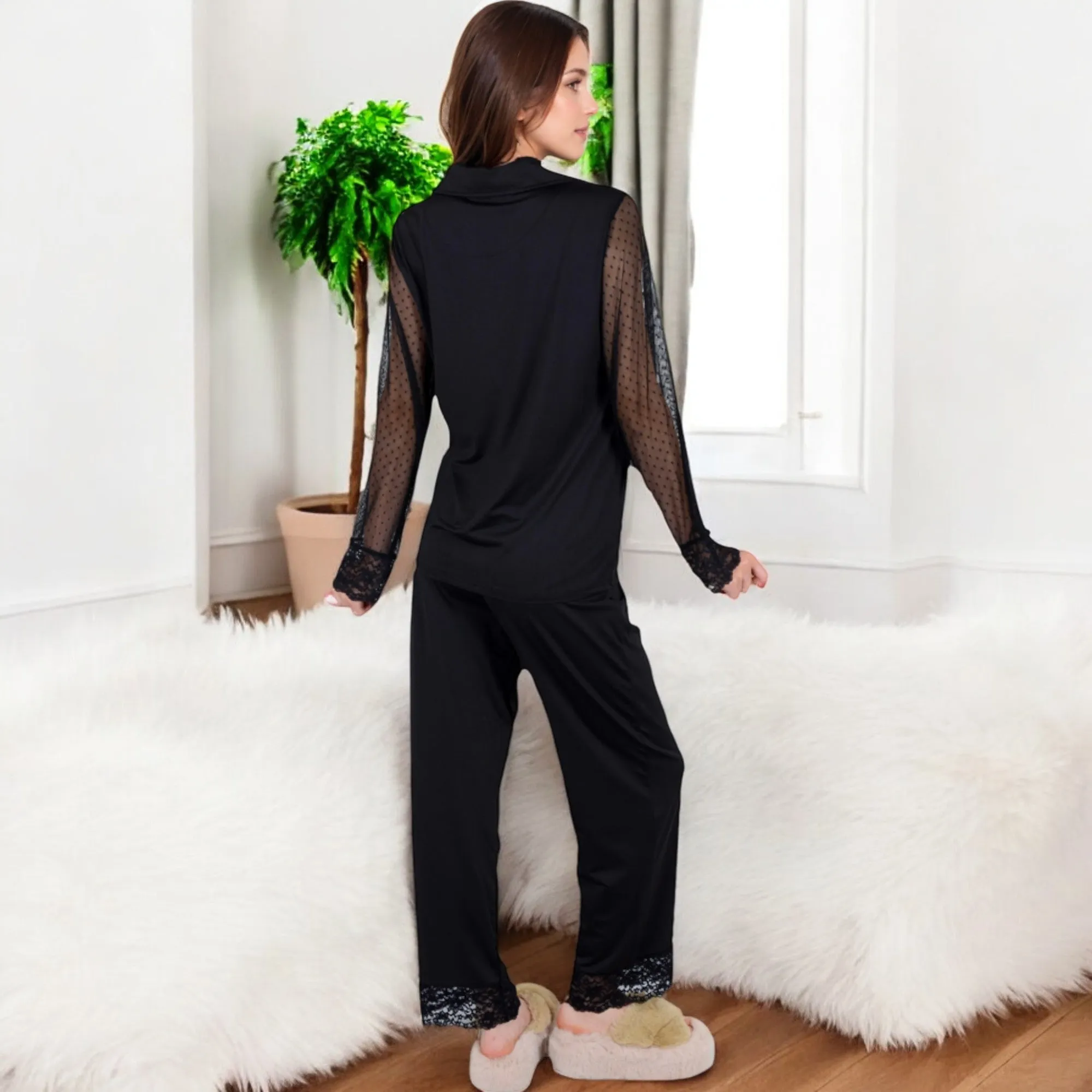 Anna-Kaci Women's Lace Detail 2-Piece Sleepwear Set with Soft Fabric and Relaxed Fit sold by Anna-Kaci product image thumbnail 5